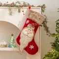 Chaussette de Noël rouge 50cm avec bordure peluche et applique Père Noël en relief - Rouge Classique - Père Noël