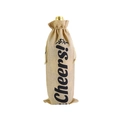 Sacchetto regalo per bottiglia di vino in lino con scritta Cheers e chiusura a coulisse - Beige