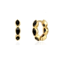 Detail of 925 sterling silver gold earrings featuring black marquise-cut stones and hallmark - 24K / Gold-Black Marquise Rhinestone (W80336-GG-2)