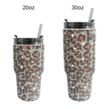 Sparkling leopard rhinestone stainless steel tumblers in 20oz and 30oz sizes with straws - Leopard Print