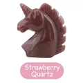 Hand-carved strawberry quartz unicorn head sculpture with natural mineral shimmer - Strawberry Quartz Color Unicorn