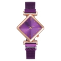 Reloj de cuarzo para mujer con esfera de diamante púrpura y correa magnética oro rosa - Morado