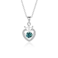 Collana con ciondolo cuore corona d'argento con pietra preziosa turchese e piccoli diamanti - Argento 925 / Moissanite Verde Oro Bianco (FDTD-034)