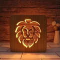 3D wooden night light with hollow lion design and warm LED glow in square frame - Lion Head/15cm
