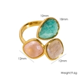 Ring aus 14K vergoldetem Titan mit türkisem Tropfen und rosa quadratischem Stein - Mehrfarbig 15