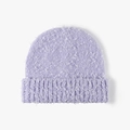 Light purple knitted beanie hat with fuzzy plush texture and thick ribbed cuff - Purple