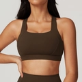 Reggiseno sportivo marrone cioccolato con spalline larghe e schiena a vogatore - Caffè