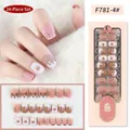 Press on nails variant F781-4 featuring cute pink and brown bear and rabbit matte designs - F781-4/Square/Cartoon Bear