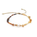 Handmade woven bracelet with natural freshwater pearl and colorful seed beads for women - Brown Tone-BLS230040C