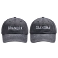 Set of two vintage grey washed cotton baseball caps with Grandpa and Grandma embroidery - Black Black-GRANDPA GRANDMA