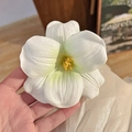 Elegant white tulip hair tie with textured fabric petals and delicate green gradient - Green Open Tulip Hair Clip