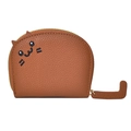 Brown leather cat-shaped wallet with cute embroidery and a unique tail zipper pull - Caramel