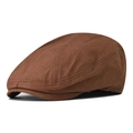 Detail view of coffee brown cotton-linen vintage newsboy hat with stitched fabric texture - Adjustable / Brown