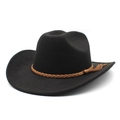 Cappello da cowboy classico in feltro nero con fascia intrecciata marrone e nappa decor - M (56-58cm) / Nero