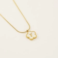 Gold stainless steel clover necklace featuring a white shell inlay and the letter F pendant - Letter F