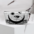 Detail of waterproof evil eye cosmetic bag with celestial sun and moon graphics - 22-White Black Mystic