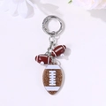 Brown glitter American football keychain with pearl charms for sports enthusiasts - Silver Glitter Football Pearl Style