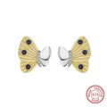 Elegant 925 sterling silver butterfly stud earrings with blue stones and gold finish - Butterfly Blue Gem Stud - Gold