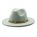 Classic mint green wide brim wool fedora with brown studded band for men and women - M(56-58cm) / Mint Green