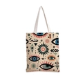 Detalle del bolso tote de lona con motivos de ojo turco y estampados geométricos de colores - Beige Colorido Geométrico Ojo del Diablo (jiayingstd101)