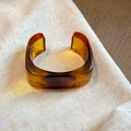 Minimalist amber resin open cuff bracelet with irregular geometric design and polished finish - Square Style / Coffee