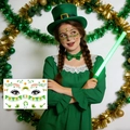 St. Patrick's Day shamrock freckle tattoo stickers featuring lucky green clover designs - Happy Text Shamrock Style (BF-027)