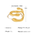 Irregular 18K gold plated stainless steel open ring with molten lava texture finish - Fluid Wiggle Shape (SR020152)