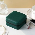 Deep green square jewelry storage box with textured leather finish and metal zipper - Small Square Box Dark Green