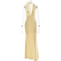 Elegantes, bodenlanges Abendkleid mit Neckholder, tiefem V-Ausschnitt und Rüschen in Gelb - M / Gelb