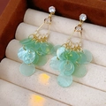 Macro-opname van gouden oorbellen met lichtgroene ronde hangers van hars en kristal - 35# Zilveren Pin - Goud - Groen - Schelp