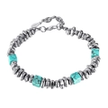 Titanium steel bracelet featuring green turquoise squares and irregular silver beads - S2008 Silver Chips Turquoise Bracelet