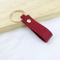 Minimalist red PU leather keychain with gold metal ring and rivet for bags and car keys - No.2 Dark Red