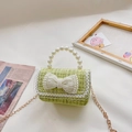 Winter tweed crossbody bag in light green with pearl handle and bow for girls - Bowknot Green