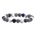Pulsera minimalista de cuentas para pareja con sodalita mate y piedras de mármol blanco - 8mm Pieza Única
