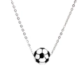 Macro detail of silver O-chain and classic black and white enamel football pendant necklace - Soccer Stainless Steel Necklace