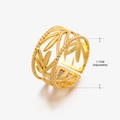 Adjustable golden hollow leaf ring with beaded edges and 1.7cm inner diameter - Gold Ring 144