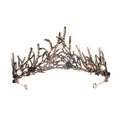 Antique bronze branch tiara with black, white, and pink pearls and sparkling rhinestones - Antique Gold/Pearl (TS-J2835)