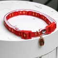 Red festive pet collar with gold Chinese embroidery and lucky charm for dogs and cats - Peace and Joy