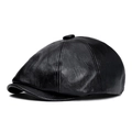 Klassieke zwarte PU-lederen newsboy pet met meervoudige stiksels en vintage retro stijl - Verstelbaar / Zwart