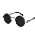 Occhiali da sole steampunk rotondi con montatura in metallo e dettagli a molla - Montatura Argento Lente Grigia C6