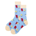 Men's light blue crew socks featuring cute cartoon fried egg and bacon patterns - Blue Bacon Egg