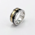 Bague rotative en acier inoxydable tricolore avec chiffres romains en or, argent et noir - US 9 / Chiffre Romain Bicolore