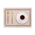 Mantel individual beige de cuero sintético con patrón de cadena y cubiertos - Rectangular / Rosa