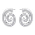 Macro shot of silver spiral C-shaped stud earrings with a polished mirror finish - Spiral Vortex / VE1104 White Gold