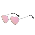 Retro heart shaped metal sunglasses with silver frame and pink polarized lenses - Silver Frame Pink Mirror Lens C20
