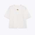 Elegante cárdigan blanco de manga corta con botón dorado en forma de gota - S / Blanco