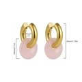 18K gold stainless steel hoop earrings with pink natural stone donut pendant details - Pink