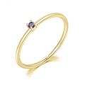 Minimalist 18K gold plated thin ring featuring a single round purple zircon gemstone - US 6 / Light Gold + Dark Violet Blue Stone