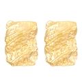 Pair of rectangular 18K gold plated titanium steel earrings with hammered texture finish - 18K Gold Plated Dotted Pleated (8649)