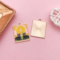 Pink enamel black cat tarot pendant featuring The Wheel of Fortune in golden finish - THE WHEEL OF FORTUNE